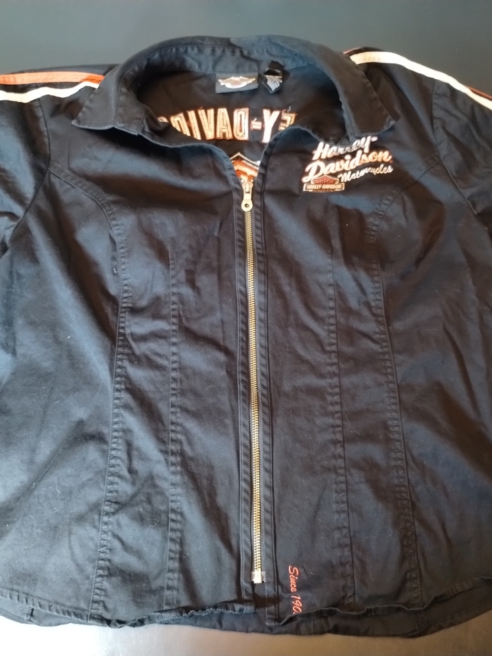 Harley-Davidson Women's Black Lightweight Zip Shirt with Orange & White Sz 1w